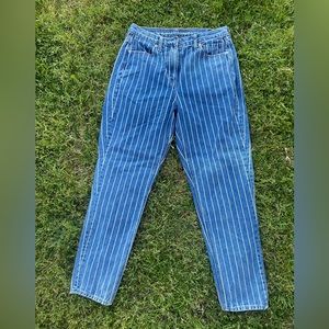 American Eagle Jeans Womens 4 Mom Jeans High Rise Striped Blue 100% Cotton
